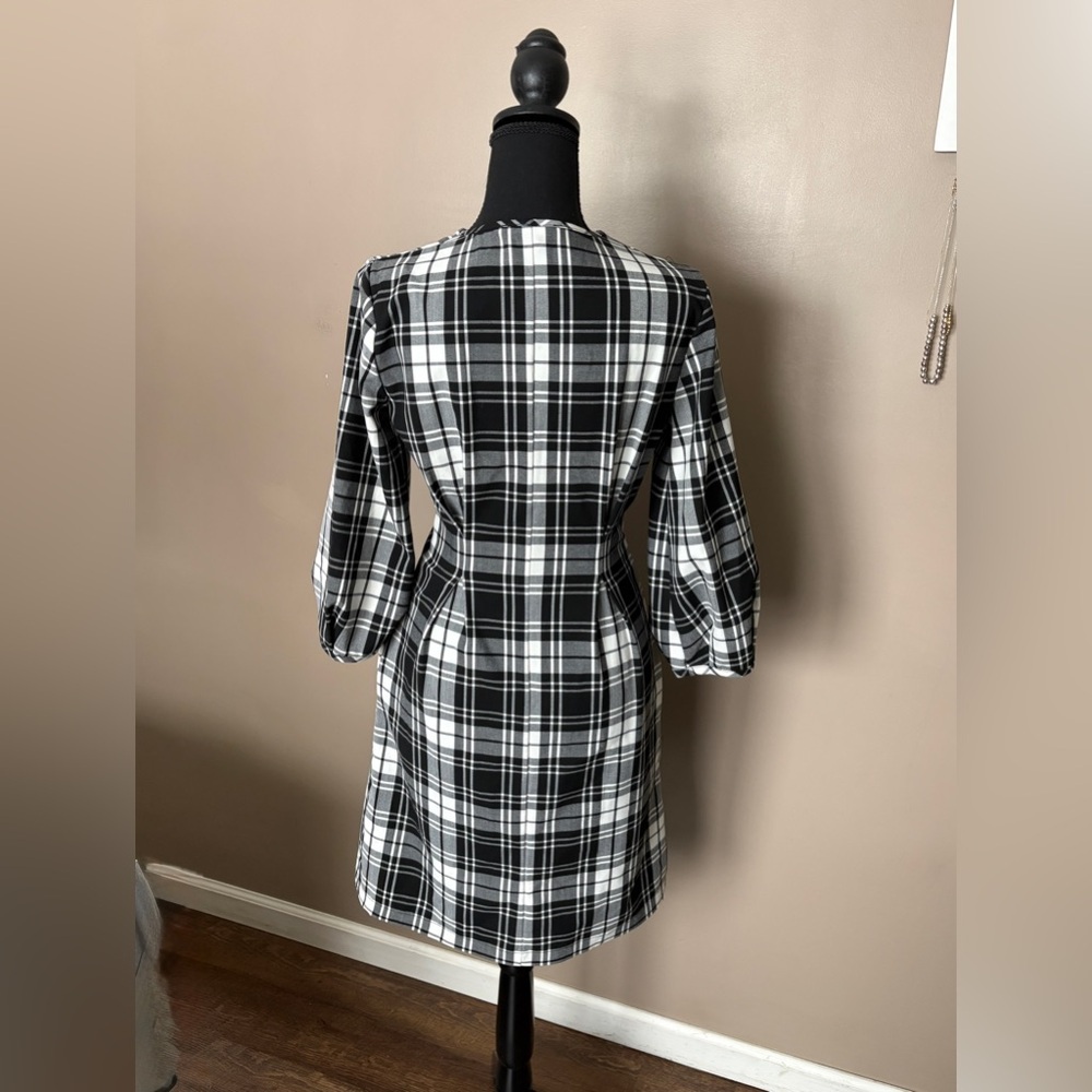 MANGO MNG Casual black & white checked midi dress button down front NWOT sz S - Picture 3 of 14